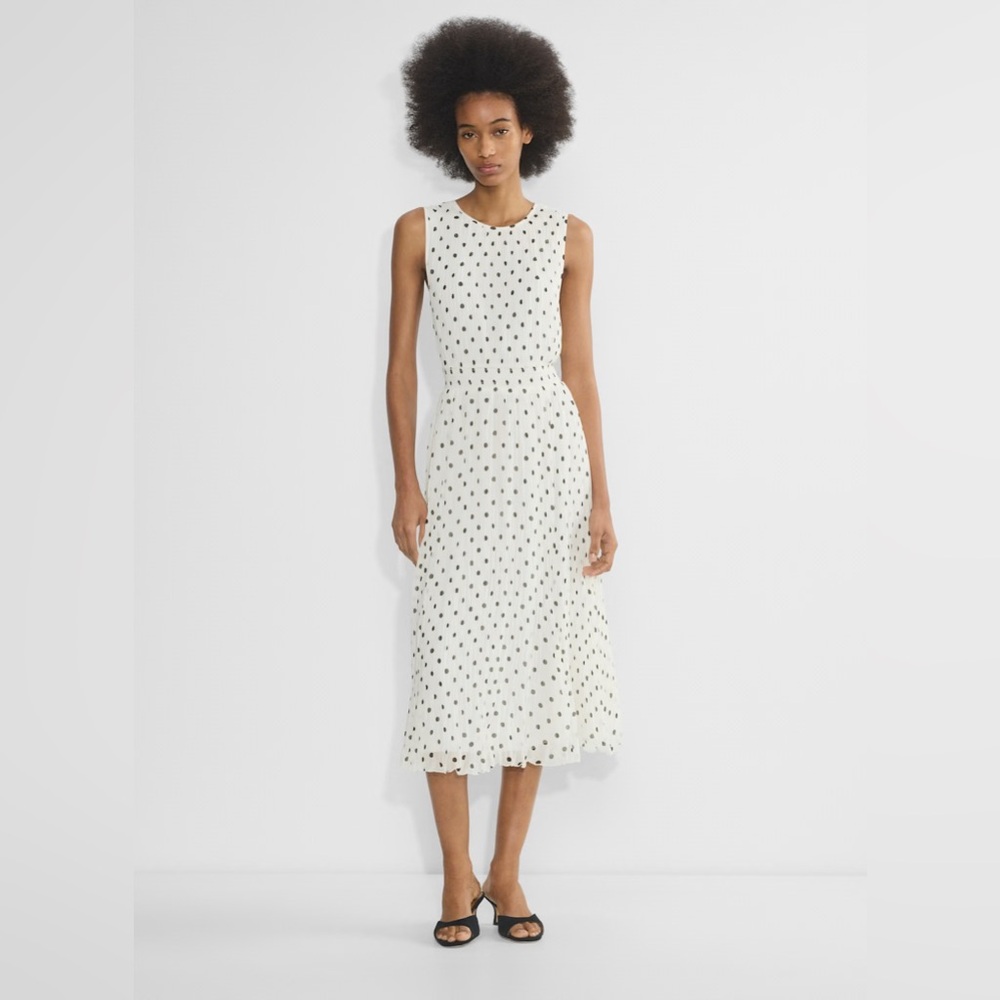 Aritzia Chiffon White Polka Dot Dress